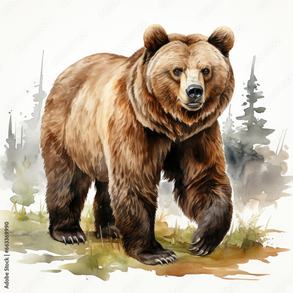 Fototapeta premium watercolor Bear clipart, Generative Ai