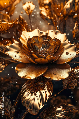 Luxurious metallic golden flowers background. Generative ai