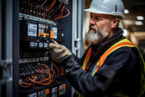 A technical electrician installs electrical panel wiring