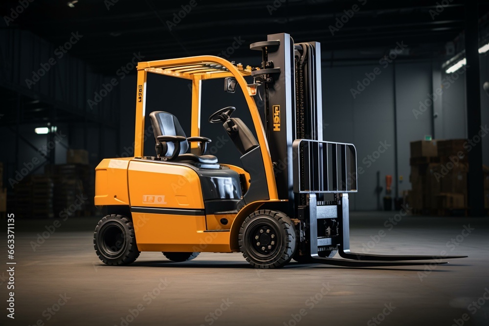 strong electric forklift, viewed from the side. Generative AI