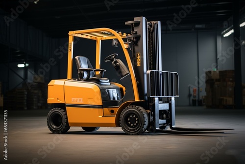 strong electric forklift, viewed from the side. Generative AI © Elara