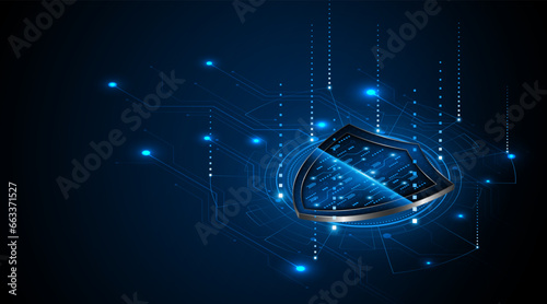 Abstract technology circuit board background with shield symbols concept of data protection and cyber privacy. modern security technology innovation concept background	