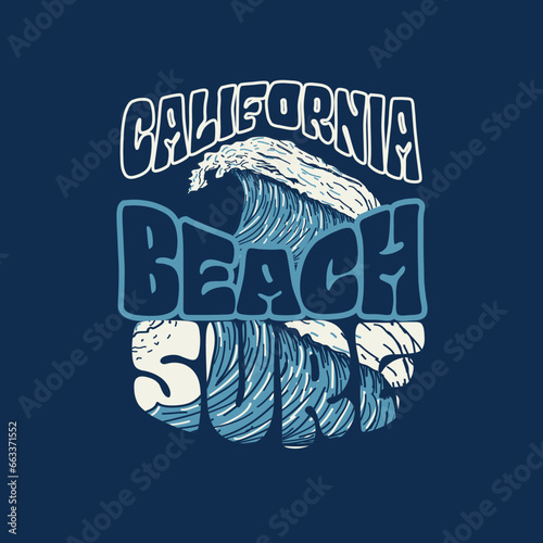 California Beach surf Typography wave illustration t shirt graphic