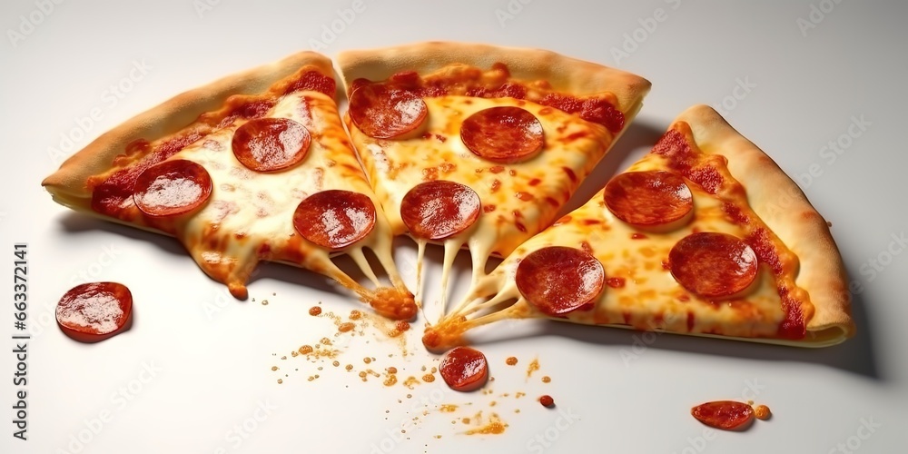 Hot pizza with melted cheese. delicious fast food on white background. generative AI Hot pizza with melted cheese. delicious fast food on white background. generative AI