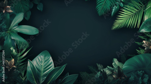 Leaves background with green copyspace. Product presentation invitation template.