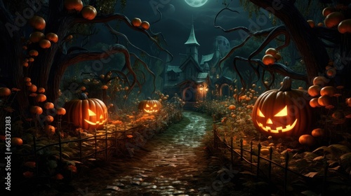 Witch garden with pumpkins
