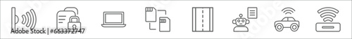outline set of artificial intellegence line icons. linear vector icons such as infrared, secure data, laptop, memory transfer, road, laws of robotics, driverless autonomous car, motion sensor