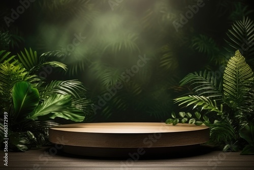 Natural wooden podium for product presentation