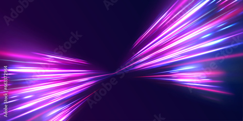 Lines in the shape of a comet against a dark background. Illustration of high speed concept. Acceleration speed motion on night road. 