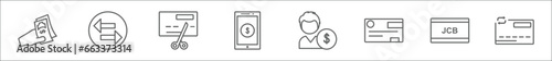 outline set of payment line icons. linear vector icons such as pay, transfer, cut card, mobile money, seller, cheque, , wirecard