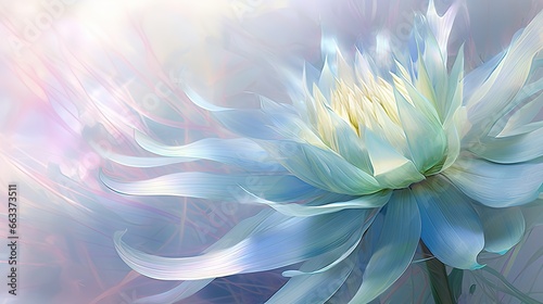  a blue and white flower is in the middle of a blurry background.  generative ai