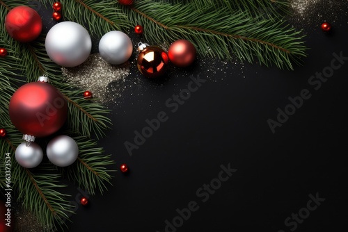 Christmas background with decorations Merry Christmas greeting card.