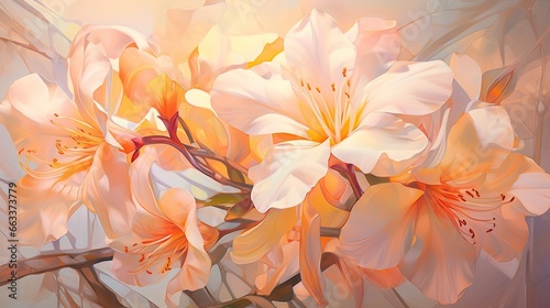  a painting of a bunch of flowers on a branch in the sunlight.  generative ai © Nadia