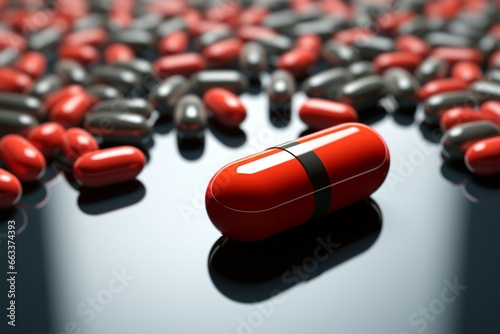 Lifesaving research 3D illustration of antiretroviral drugs, red and black photo