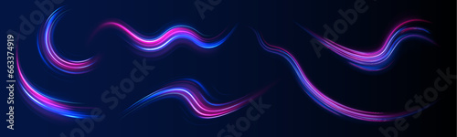 Expressway, car headlight effect. Speed connection vector background. Acceleration speed motion on night road. 