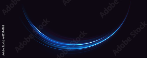 Luminous blue lines speed. Neon color glowing lines background, high-speed light trails effect. Futuristic dynamic motion technology.