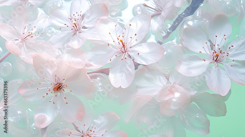  a bunch of flowers that are in the air with water. generative ai