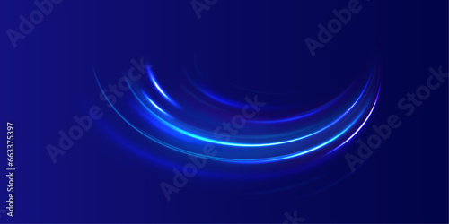 Futuristic neon light line trails. bright sparkling background. Purple glowing wave swirl, impulse cable lines. Long time exposure. Vector	