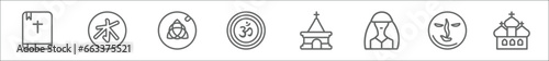 outline set of religion line icons. linear vector icons such as gospel, confucianism, pagan, om, monastery, anglican, induence, orthodox