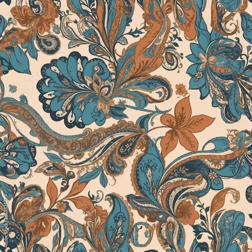 Seamless pattern design of Paisley and leaf