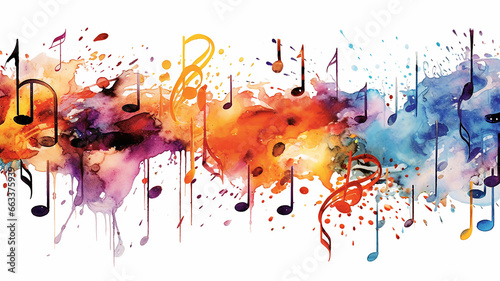abstract musical background a swirl of multicolored notes on a white background isolated.