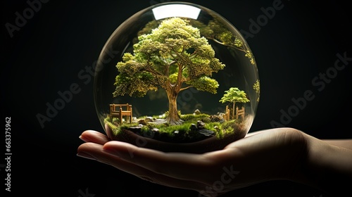 Surreal 3D Glass Ball: Captivating Insect Tree