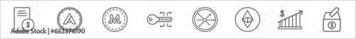 outline set of economyandfinance line icons. linear vector icons such as bonds, , crypto key, decentralized, budget diagram,