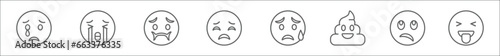 outline set of emoji line icons. linear vector icons such as cry emoji, crying emoji, nauseated disappointed worried poo sceptic crazy