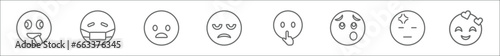 outline set of emoji line icons. linear vector icons such as stupid emoji, ill emoji, frowning with open mouth annoyed shushing wondering headache love
