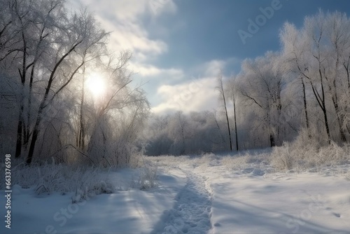 Winter landscape with snow. Generative AI