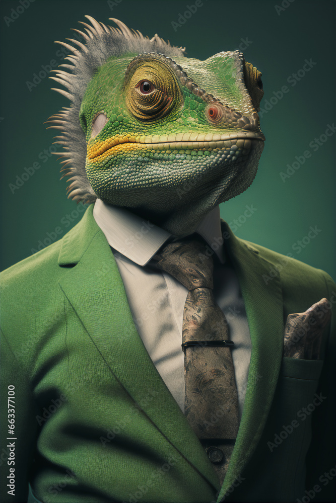 Portrait of a Successful Business Chameleon Businessman with Suit and Tie building Wealth Money Fortune Portrait of a Successful Business Chameleon Businessman with Suit and Tie building Wealth Money Fortune