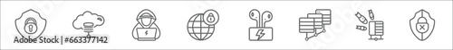 outline set of internet security line icons. linear vector icons such as antivirus, cloud storage, hacker, web gat, , data center, ddos, insecure