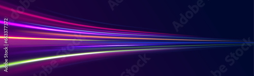 Neon motion glowing wavy lines. Abstract technology light lines background 3d. Glitter blue wave light effect. Magic golden luminous glow design. Vector illustration. 