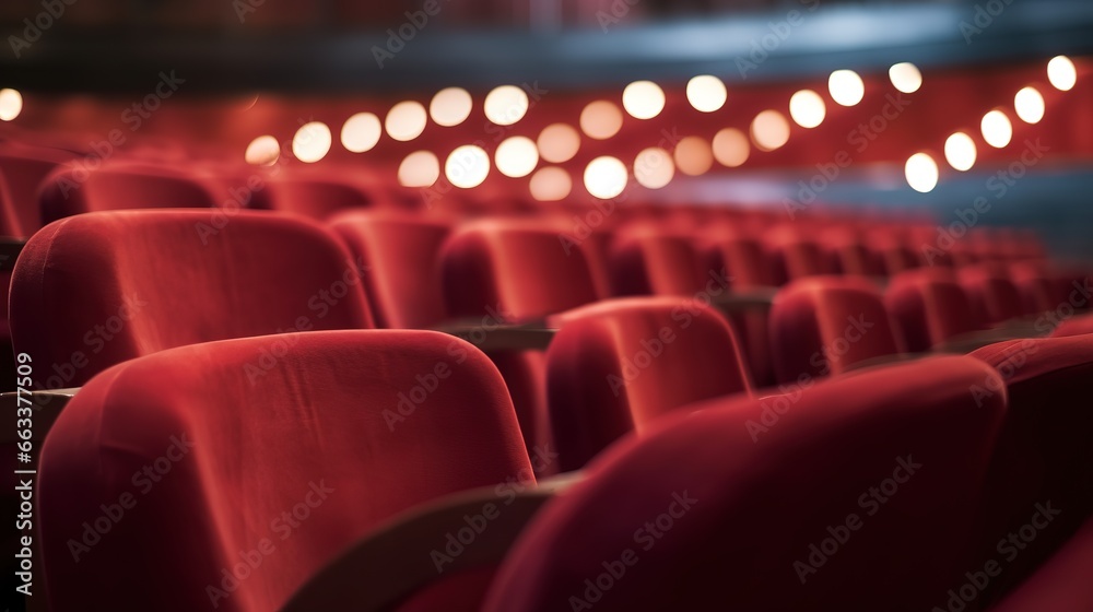 a row of red chairs in a cinema. Generative AI
