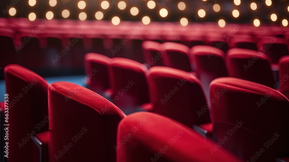 Obraz premium a row of red chairs in a cinema. Generative AI
