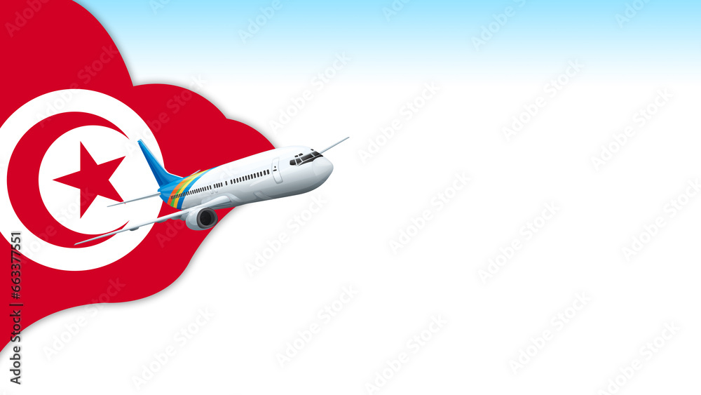 3d illustration plane with Tunisia flag background for business and travel design