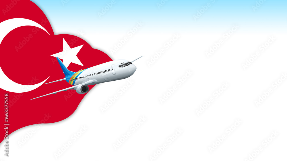 3d illustration plane with Turkey flag background for business and travel design 3d illustration plane with Turkey flag background for business and travel design