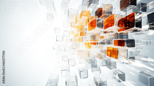 Abstract explosion, perspective background with rectangle shape, orange and black color on white background, 3D illustration.