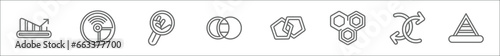 outline set of analytics line icons. linear vector icons such as arrows, sweep, infographic, venn diagram, interlocking, hexagon, loop, pyramid chart