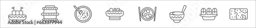 outline set of food and restaurant line icons. linear vector icons such as maria mole, beer keg, cantonese seafood soup, kung pao chicken, braised abalone, sour soup, pamonha, brittle