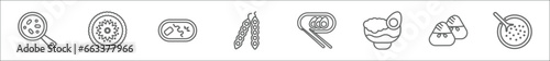outline set of food and restaurant line icons. linear vector icons such as buddhas delight, moon cake, char siu, soya, soy eggs, congee, zongzi, black sesame soup