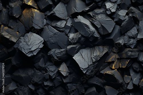 Mineral richness Dark, coal black background in a geological texture motif