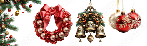 Adornos y ornamentos de Navidad sobre fondo transparente. Objetos y elementos navideños. photo