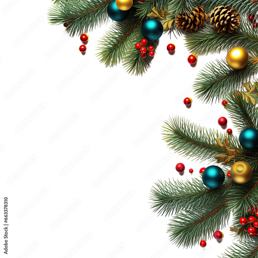Adornos y ornamentos de Navidad sobre fondo transparente. Objetos y elementos navideños. - obrazy, fototapety, plakaty 