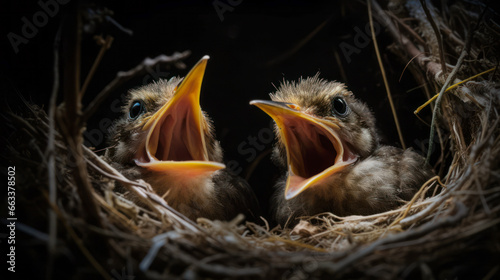 Natural bird nest with newborn babies © PolacoStudios