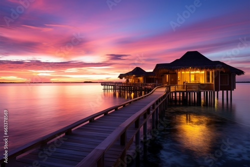Maldives charm sunset  water villas  sandy shores for a dream vacation