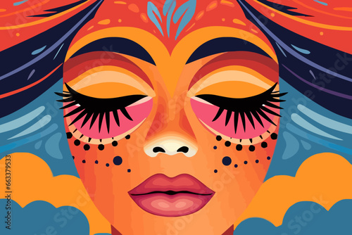 Sunset-inspired makeup quirky doodle pattern, wallpaper, background, cartoon, vector, whimsical Illustration