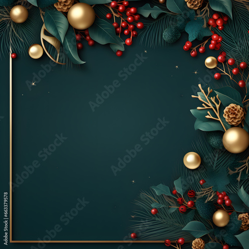 Christmas ans New Year seasonal social media background design in square with blank space for text. Template for holiday commercial promotion post.