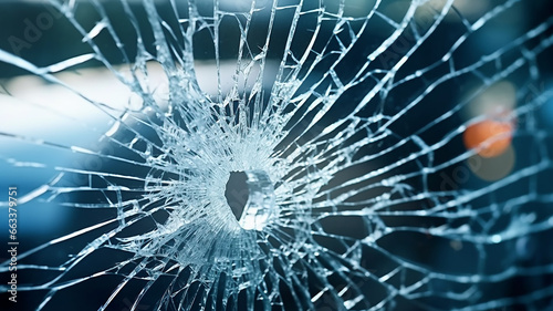 car glass broken in cracks abstract background.