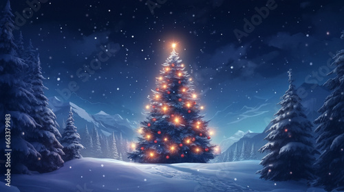 Christmas tree. Winter landscape. Night forest © Mr.Vander